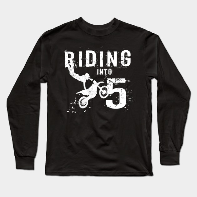 Riding Into 5 Years Old 5th Birthday Boy Dirt Bike Party product Long Sleeve T-Shirt by Grabitees